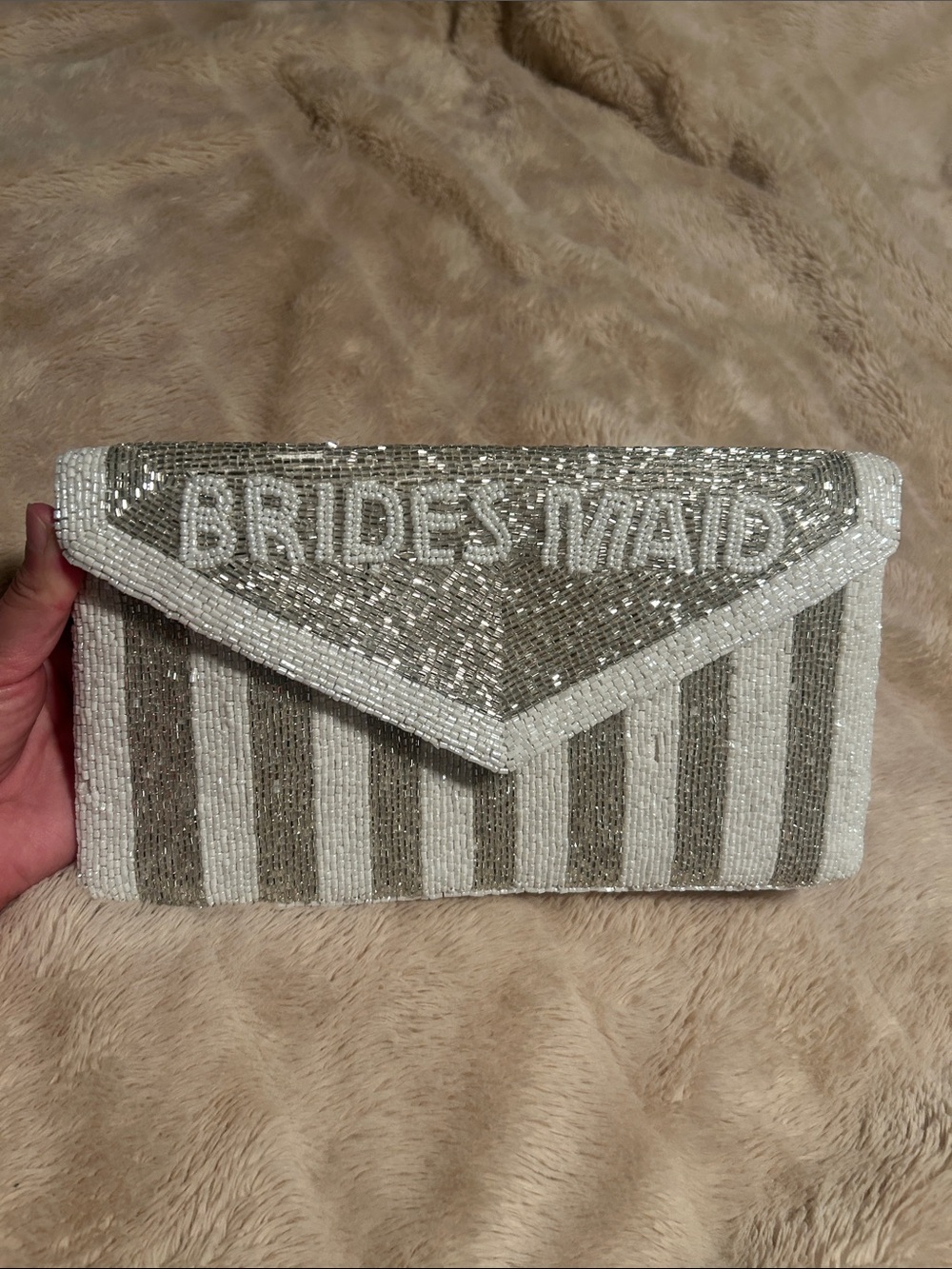 Beaded 'BRIDESMAID' Clutch - Ivory and Silver